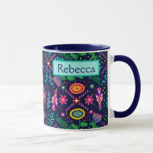 Mug Marine Blue Floral Folal Art Personnalisé Nom Cade
