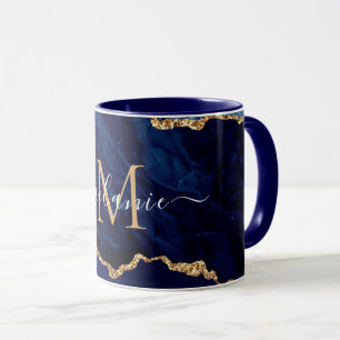 Mug Marine Blue Gold Marble Personnalisé Votre Lettre 
