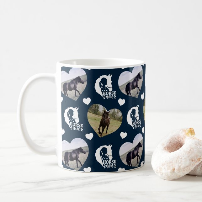 Mug Marine Blue Horse Girl Hearts Photo (Avec donut)