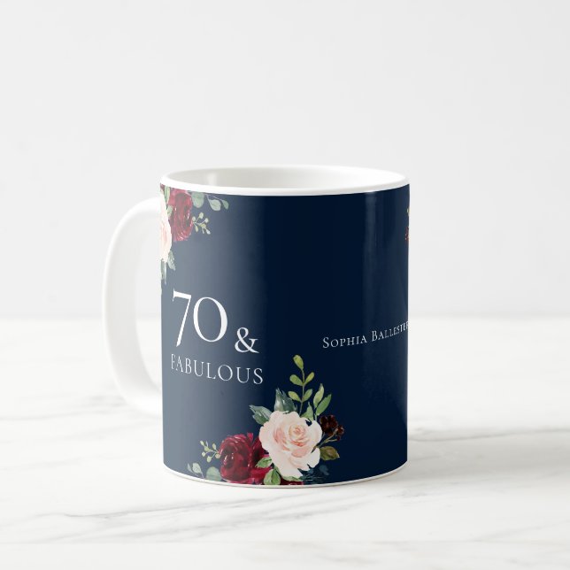 Mug Marine Burgundy Blush Femme 70e anniversaire fête  (Devant gauche)