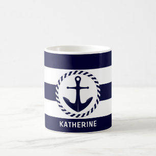 Mug Marine Nautique Moderne Bleu Étalé Et Ancre
