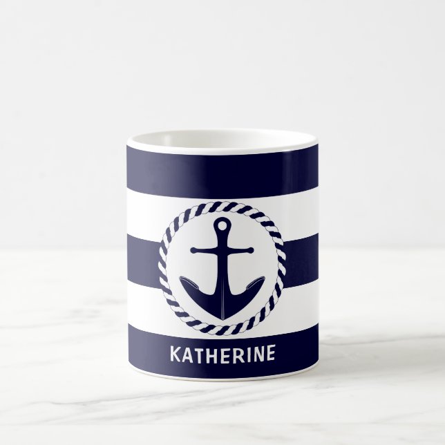 Mug Marine Nautique Moderne Bleu Étalé Et Ancre (Centre)