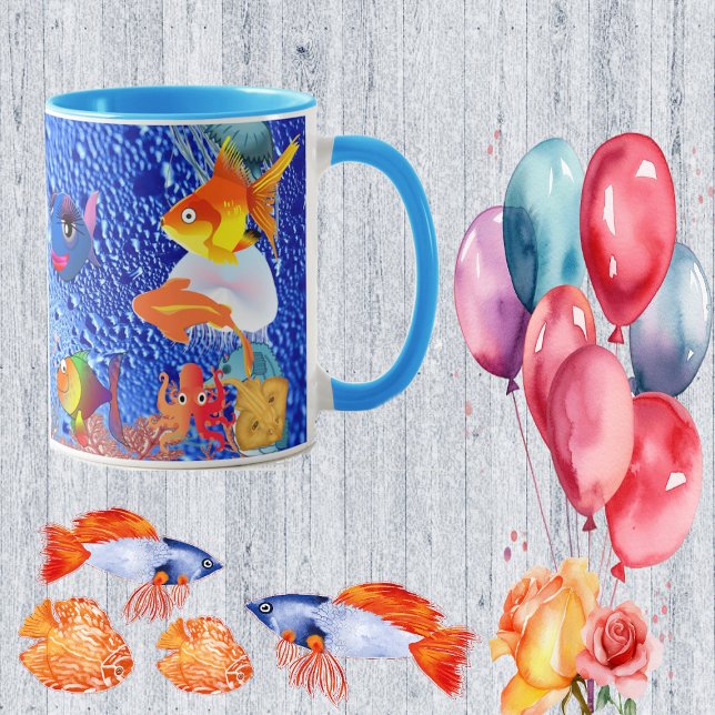 Mug Marine tropicale Vie marine Poisson Bleu Océan Bul (Tropical Sea Marine Life Fish Blue Ocean Bubbles Mug)