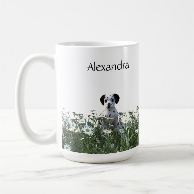 Mug Marionnette dalmate mignonne dans les marguerites (Gauche)