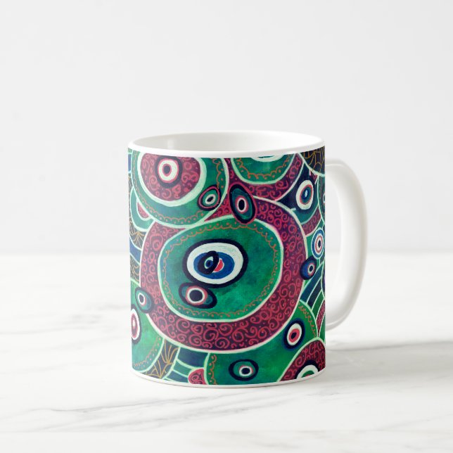 Mug Maroon et Cercles Turquoise Ovales Art original (Devant droit)