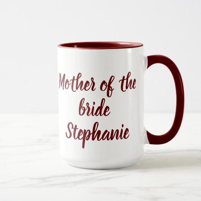 Mug Marraine de la mariée Burgundy écriture mariages (Droite)