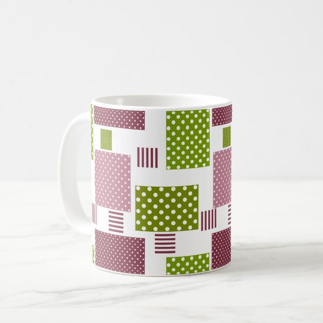 Mug Marron vert patchwork pois blancs dos (Devant gauche)