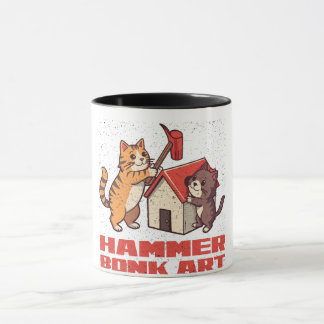 Mug Marteau Bonk Chat Mème Drôle Rétro Art Mignon