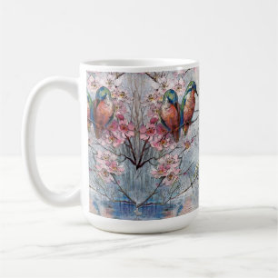 Mug Martin-pêcheurs joliment peints et fleurs
