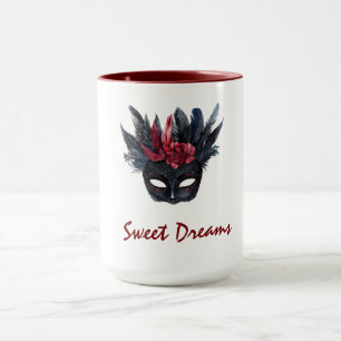 Mug Masque blanc noir bordeaux rouge plumes