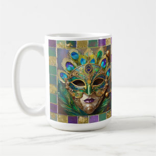 Mug Masque de plumes de paon en céramique Mardi Gras G