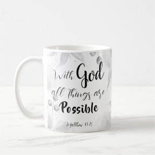 Mug Matthieu 19:26 Moderne Noir Blanc Aquarelle Floral