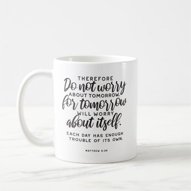 Mug Matthieu 6:34 Verse de la Bible (Gauche)