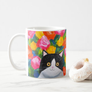 Mug Maximum Chat Bonheur Cute Tuxedo Chat Art Floral