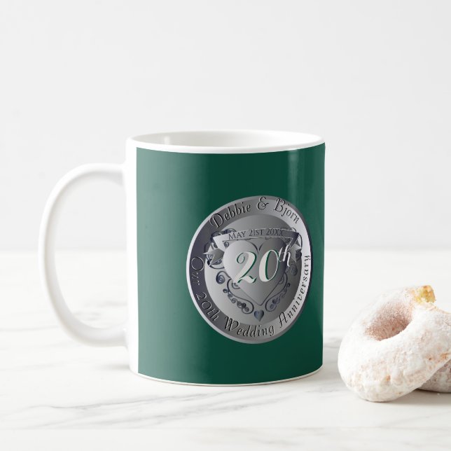 Mug Médaillon du 2e coeur du 20e Mariage (Avec donut)