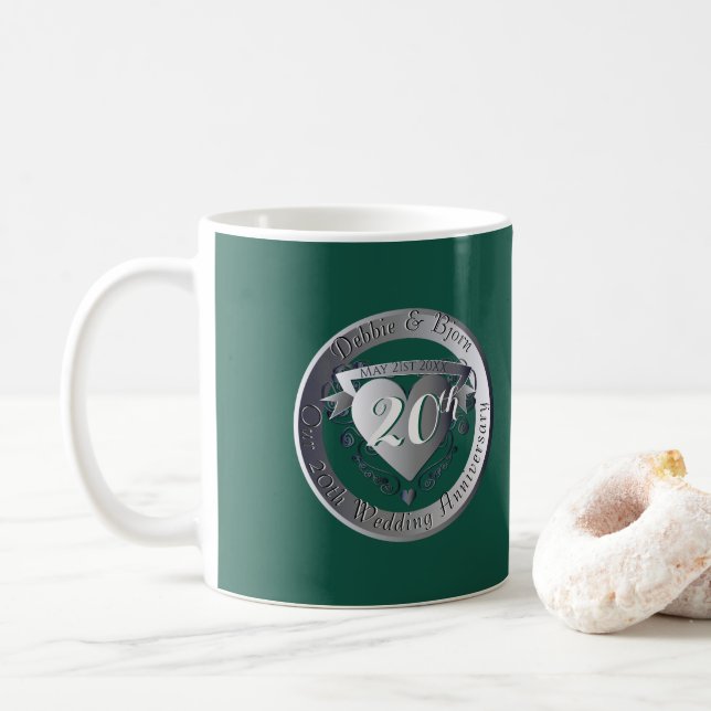 Mug Médaillon du 2e coeur du 20e Mariage (Avec donut)