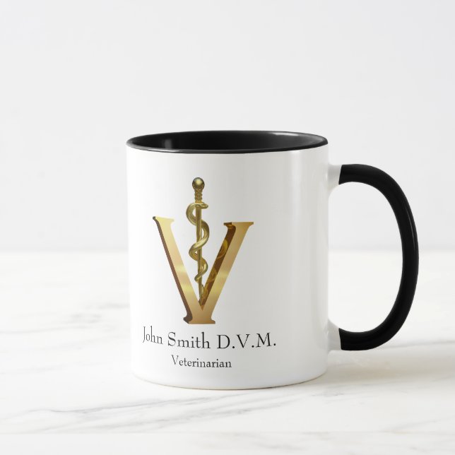 Mug Médecine vétérinaire Or V Elegant Vet Asclepius (Droite)