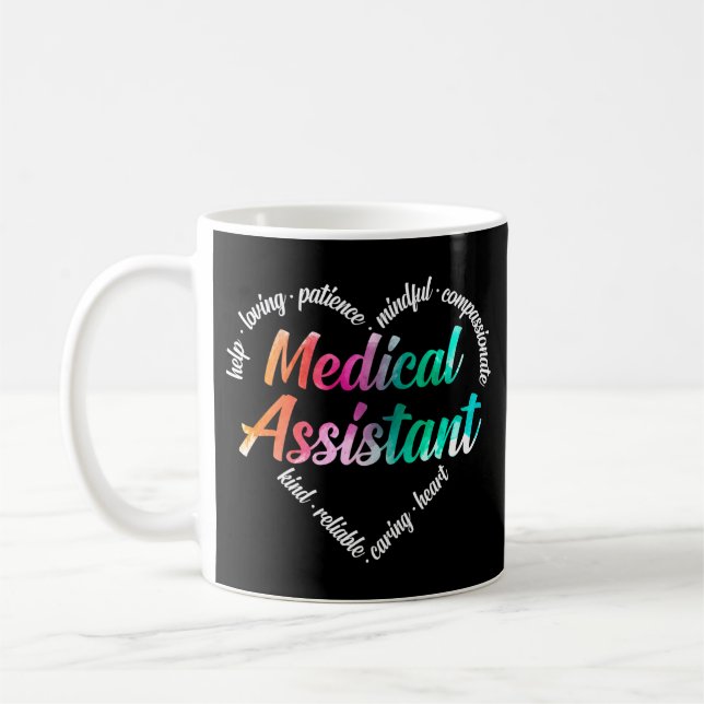 Mug Médicale Assistant Coeur Mot Cloud Aquarelle (Gauche)