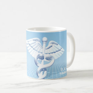 Mug Médicale blanc 3D Caduceus Blue Design
