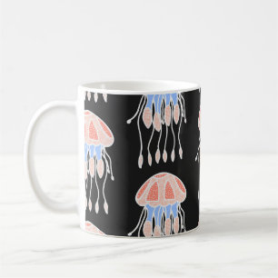 Mug Méduse peinte à la main, motif vintage vibrant.