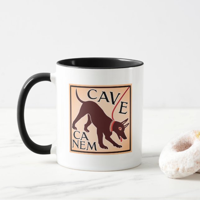 Mug Méfiez-vous du chien "Cave Canem" Image gréco-roma (Avec donut)