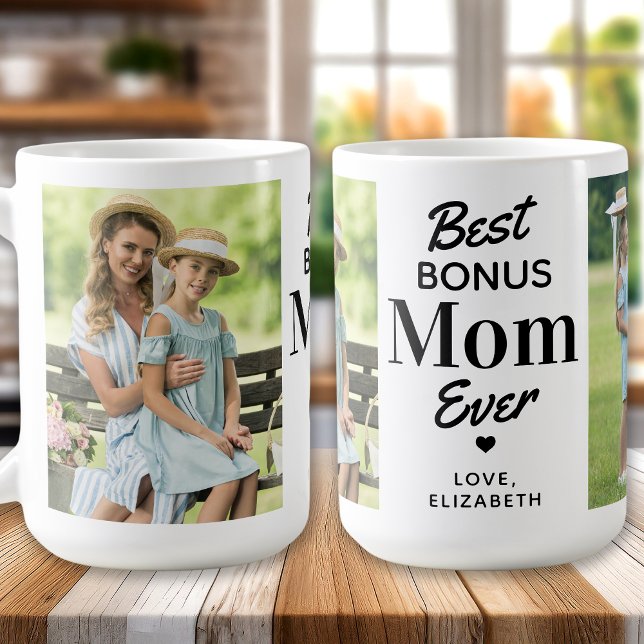 Mug Meilleur BONUS MOM Ever Personnalisé 2 Photo Step  (Créateur téléchargé)