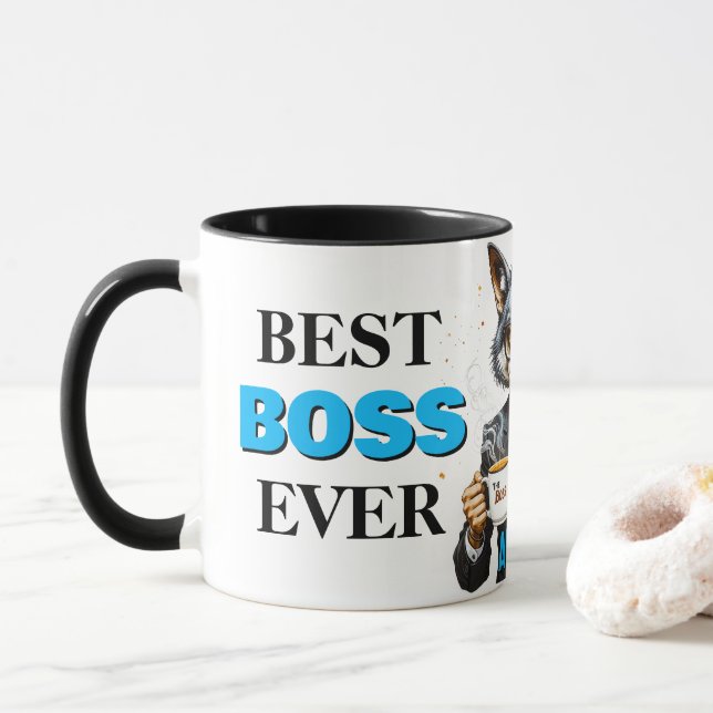 Mug Meilleur Boss Ever Wolf avec café et devis (Avec donut)