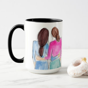 Mug Meilleur cadeau d'ami Deux filles brunette aquarel