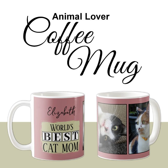 Mug Meilleur chat maman 2 photo nom rose vert (Créateur téléchargé)