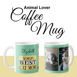 Mug Meilleur chat maman 2 photo nom vert jaune
