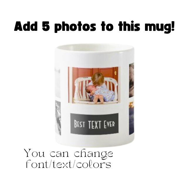 Mug Meilleur collage photo personnalisé (VOTRE TEXTE) (Créateur téléchargé)