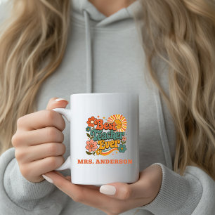 Mug Meilleur Enseignant Floral Rétro Nom Personnalisé