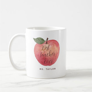 Mug Meilleur enseignant jamais aquarelle Pomme café Mu