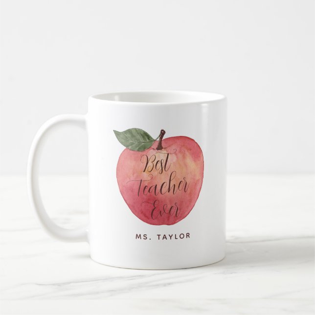 Mug Meilleur enseignant jamais aquarelle Pomme café Mu (Gauche)