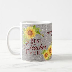 Mug Meilleur enseignant jamais floral Tournesol Burlap