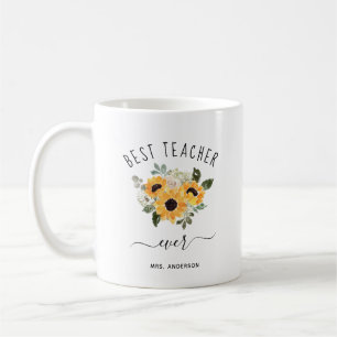 Mug Meilleur enseignant jamais Joli tournesol rustiq