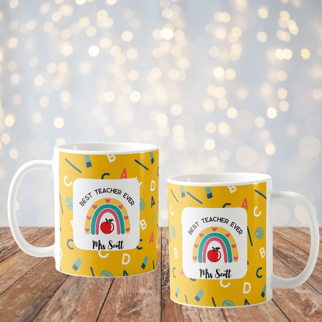 Mug Meilleur enseignant jamais nom arc-en-ciel (Créateur téléchargé)