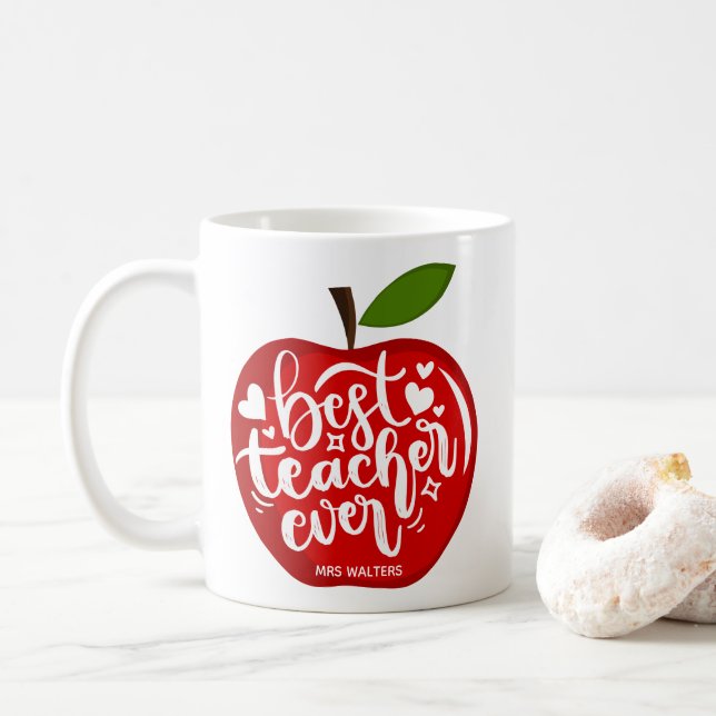 Mug Meilleur enseignant jamais nom Red Apple Retour à  (Avec donut)