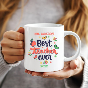 Mug Meilleur enseignant jamais rouge jaune vert