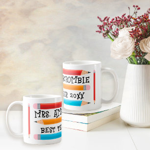 Mug Meilleur enseignant Rouge Jaune Bleu Crayons Cadea