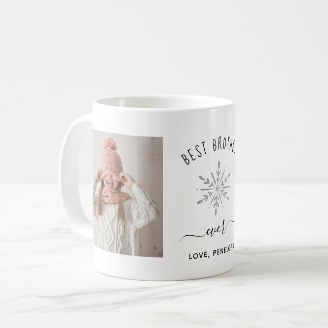 Mug Meilleur Frère | Deux photos Silver Snowflake (Devant gauche)