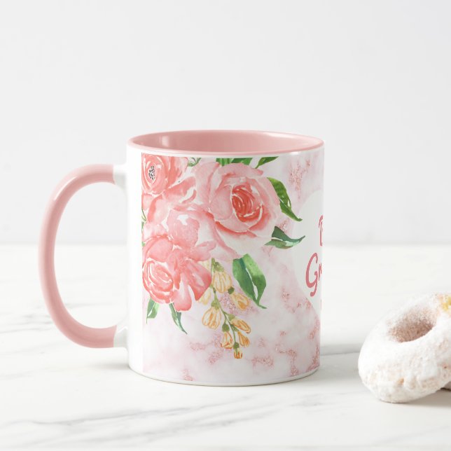 Mug Meilleur grand-mère jamais aquarelle Floral Marbre (Avec donut)