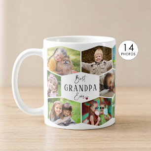 Mug Meilleur Grand-Père 14 Collage Photo Motif Hexagon