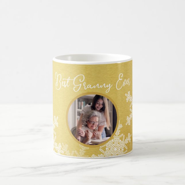 Mug Meilleur Granny Ever Golden Snowflakes Texte minim (Centre)