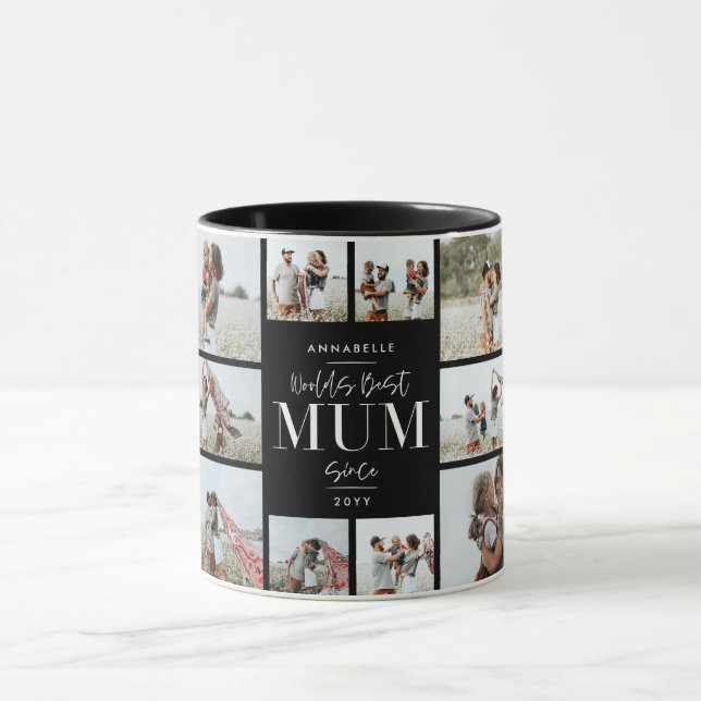 Mug meilleur Mum noir moderne minimum photo collage (Centre)