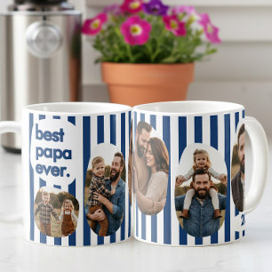 Mug Meilleur Papa Collage de Photos à Rayures Navy Mod