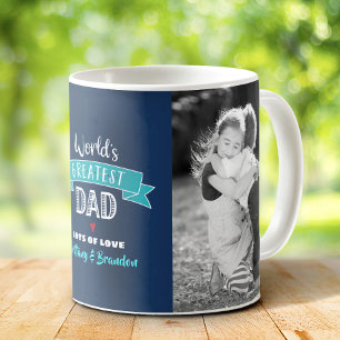 Mug Meilleur Papa du Monde 2 Photo Turquoise Type Navy