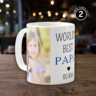 Mug Meilleur Papa Grand-Enfant Nom 2 Photo Collage