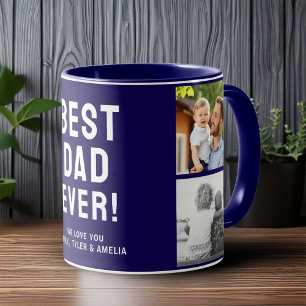 Mug Meilleur Papa Jamais 4 Collage Photo Bleu