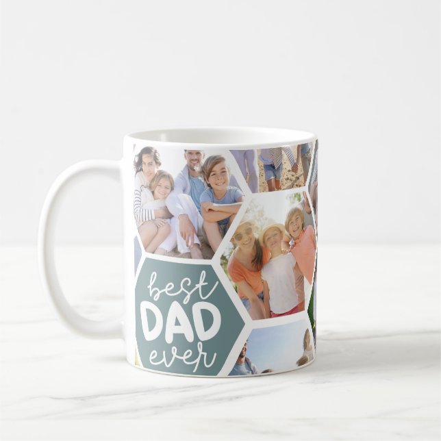 Mug Meilleur papa jamais | Photo Hexagons verts (Gauche)